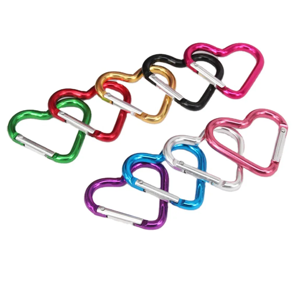 Лидер продаж, недорогие крючки в виде сердца, маленькие металлические сверхпрочные алюминиевые запирающиеся рекламные брелки для альпинизма, карабин
