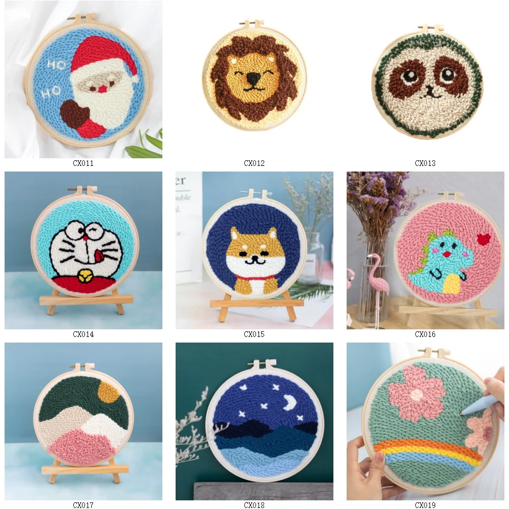 DIY Home Decor Yarn Sewing Kit Animal Design Cute Bear Needle Punch Set With Frame For Beginner