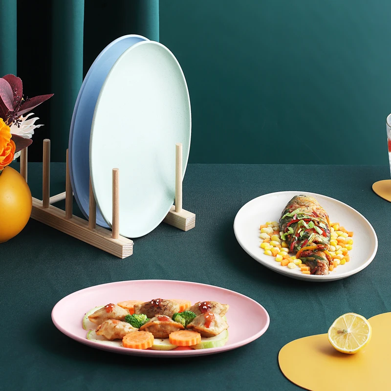 Amazon Top Seller Biodegradable Dishes & Plates Fiber Oval Shape Wheat Straw Plastic Plate Set