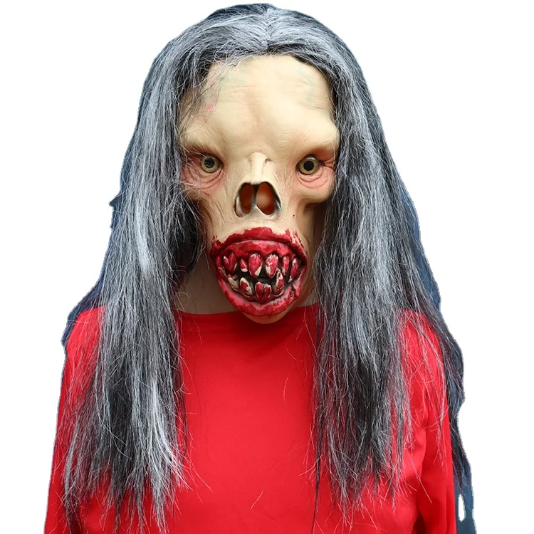 Room escape scary funny dress up wholesale young silver hair Party hanging costume Halloween mask