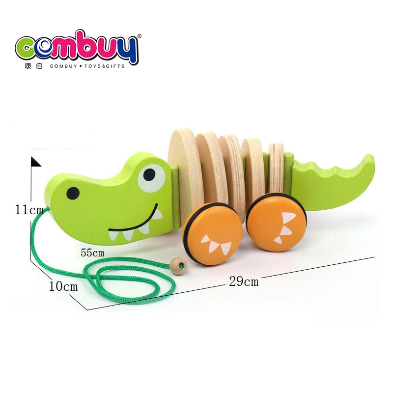 Puppy crocodile dragging along baby toddler pull toy wooden