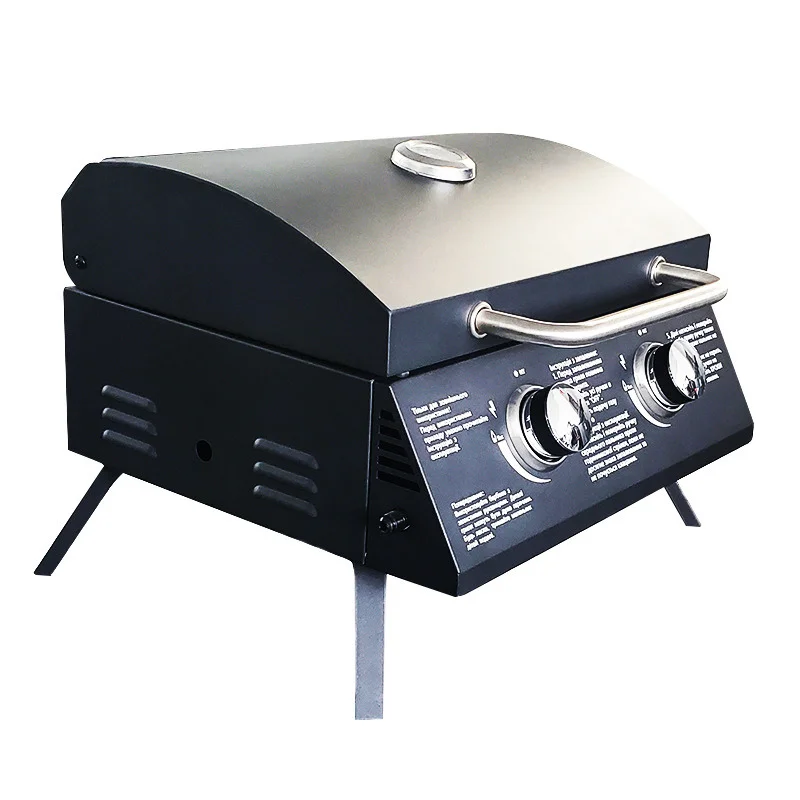 Black Portable Propane Gas Grill Arbecue Grill with 2 Burners for Outdoor Cooking Camping