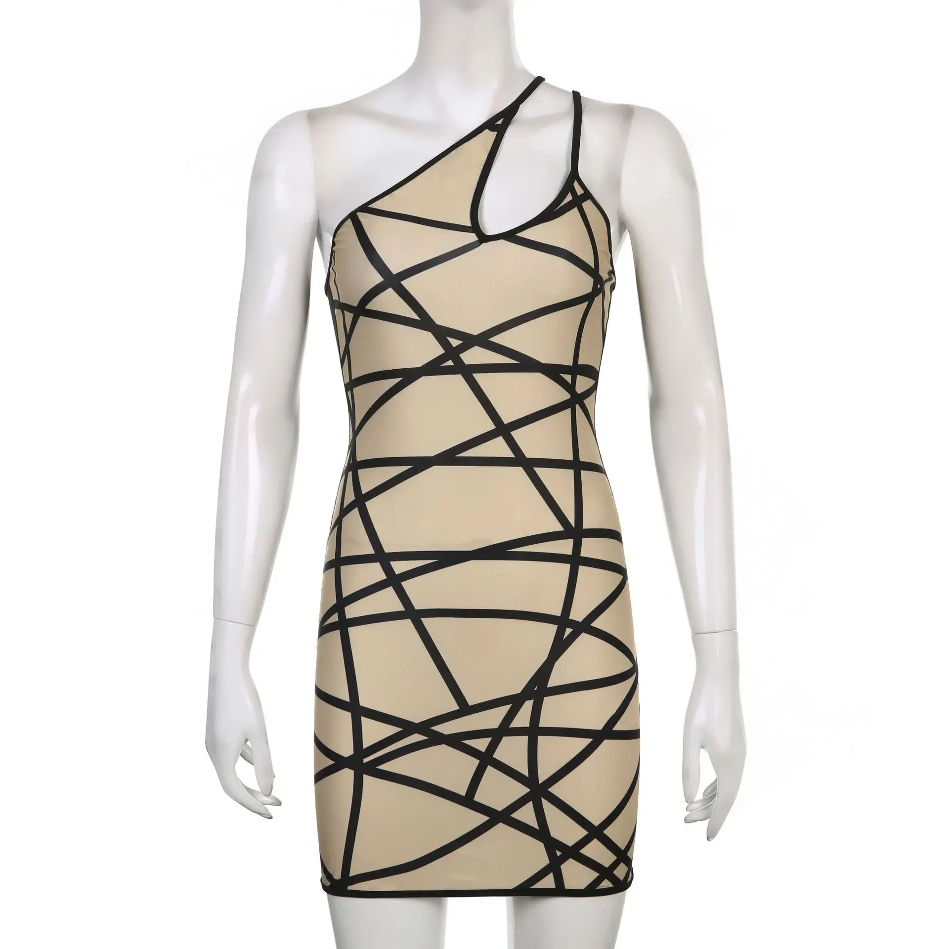 Sexy Print Ladies One Shoulder  Sleeveless Slim  One Piece Short Skirt Women dress causal dresses for women