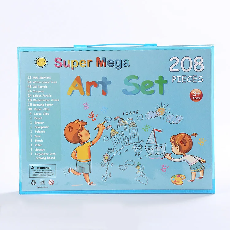 Amazon hot sale 208 pieces box watercolor pen and colour pencil art drawing set for kids