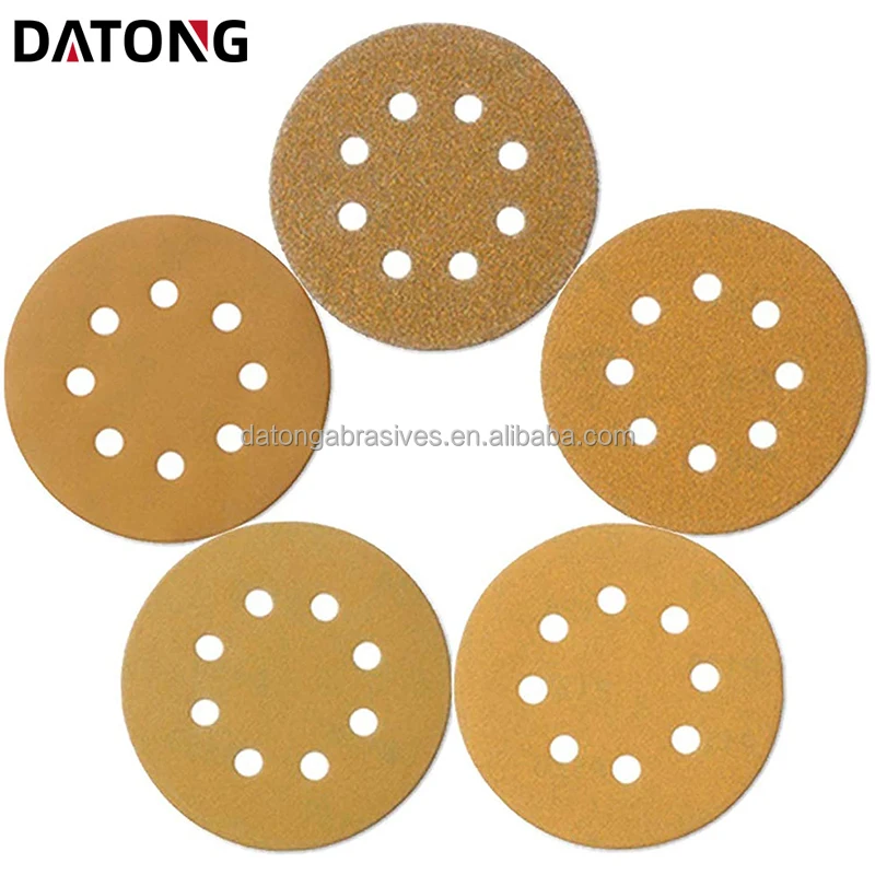 Datong Abrasives high quality gold Aluminum abrasive sanding disc 5inch 8hole 150#  sand paper for grinding and car paint