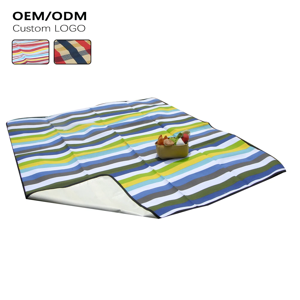 Custom Print Sand proof Water Proof Pocket 80*80 Beach Picnic Mat Blanket