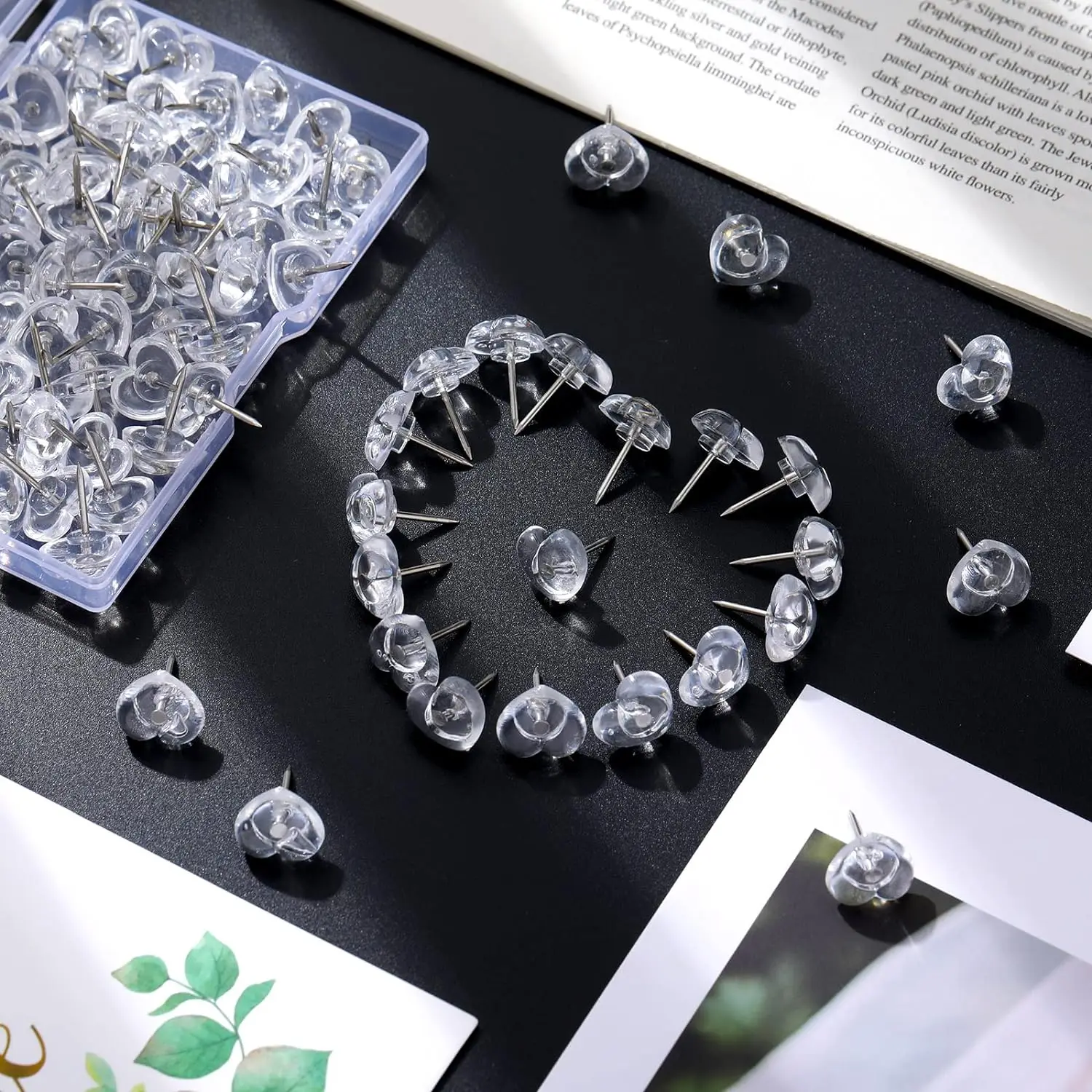 Heartshaped transparent pushpins Plastic thumb tack Transparent cute thumbtack Decorative  photo ground  Home school office pin