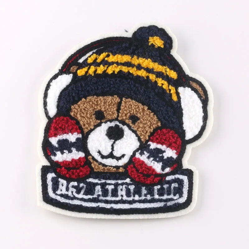 
Custom Cartoon Towel Embroidery Bear Sew On Chenille Patches for Clothing 