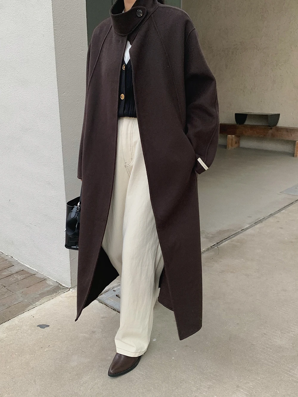 premium workmanship office lady luxury long camel beige double sided 100% wool trench coat for women