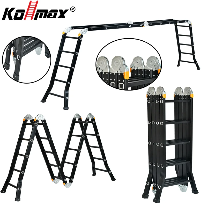 EN131 Big Hinge 4*5 Steps Adjustable Telescoping Aluminium Extension Ladder  Multi-Purpose Folding Ladder