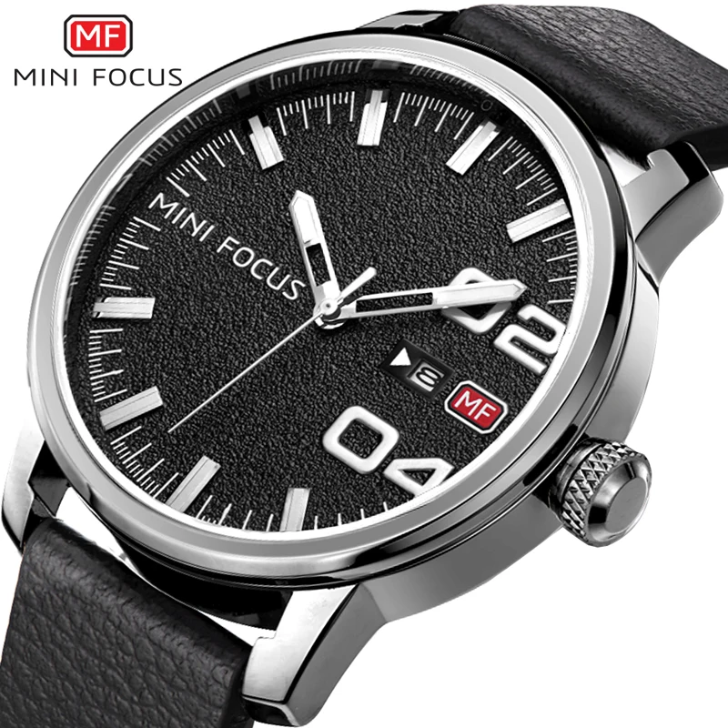 
MINI FOCUS Fashion Quartz Watch Men Genuine Leather Strap Calendar Dial Mens Watches Top Brand Luxury Gift for Man MF0022G Gift 