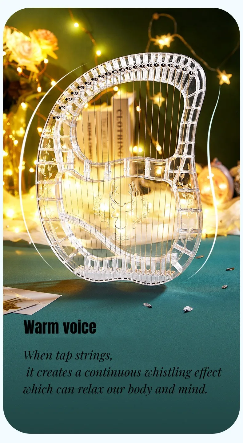 JELO 21-String Lyre Harp Musical Instruments for Sound Therapy Spiritual Healing & Bath Tools