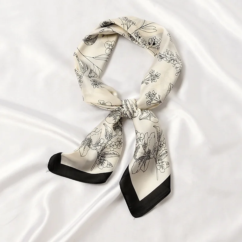 The latest design is black simple sketch design ins custom neck satin edge s head wraps scarf for women