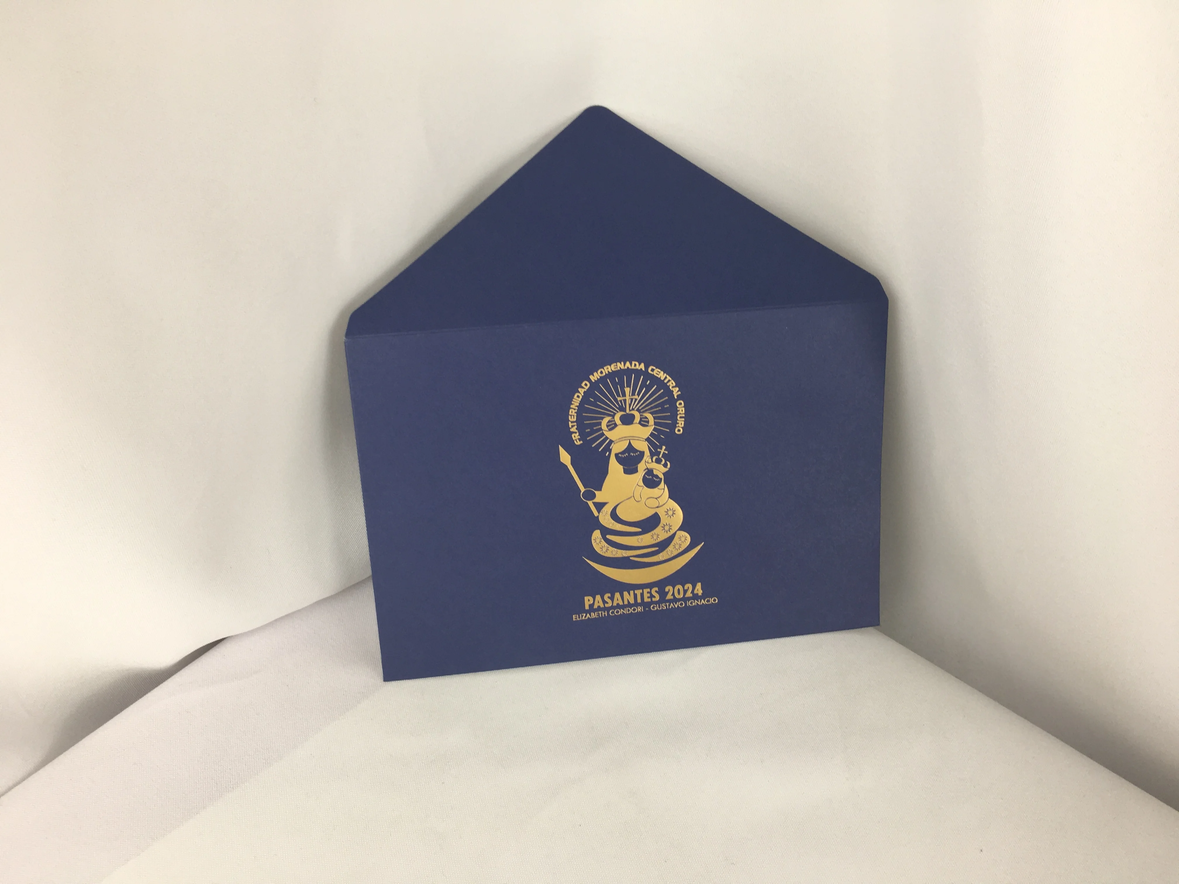 Custom Luxury Printed Wedding Invitation Dark Blue Kraft Paper Envelope Gift Card Envelope Packaging With Gold Foil Logo
