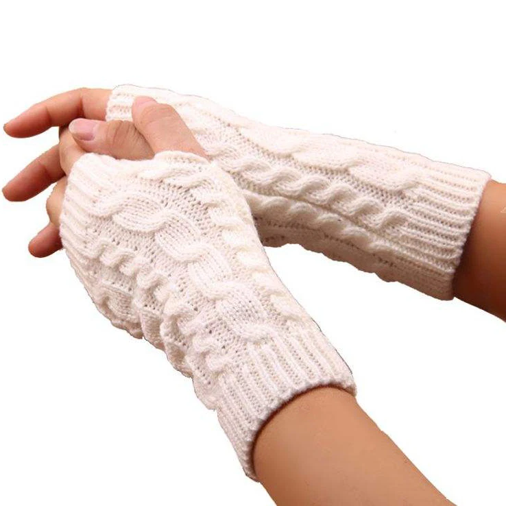 Stylish hand warmer gloves knitted gloves winter sleeves Arm Women Crochet Faux Wool Mitten Warm Fingerless Gloves