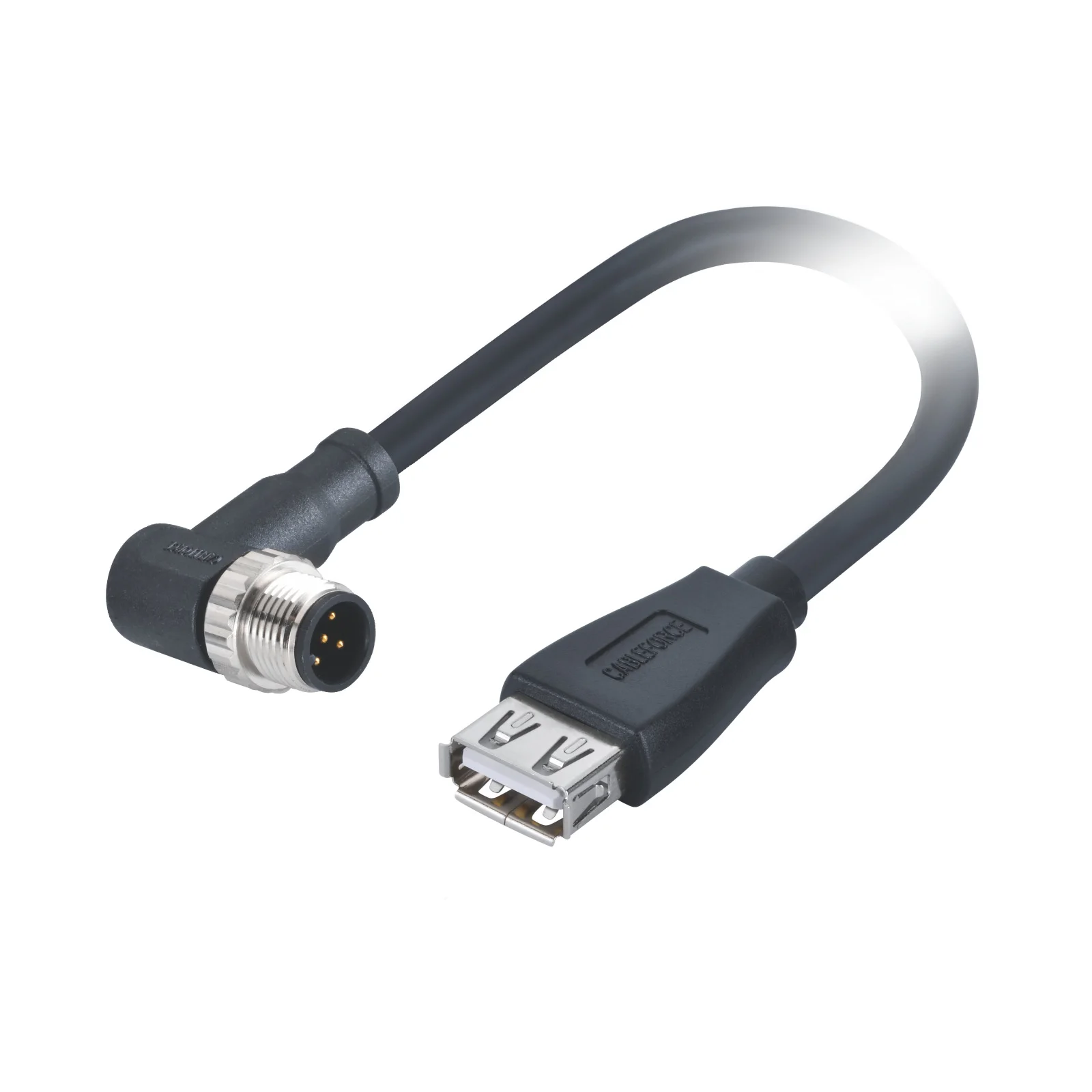 M12 A Code female connector 4 Pin to USB 2.0 male connector molded with 2M PVC AWG 24*2C+AWG 28*1P cable