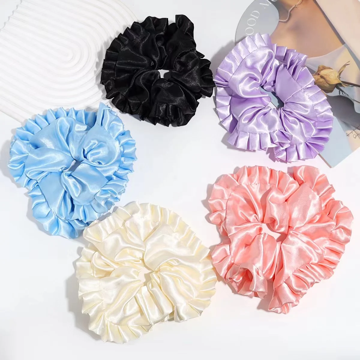 New Elastic Ponytail Satin Large Scrunchies Hair Ties Bands Simple Printing Fabric High Women Elastic Hair Scrunchies