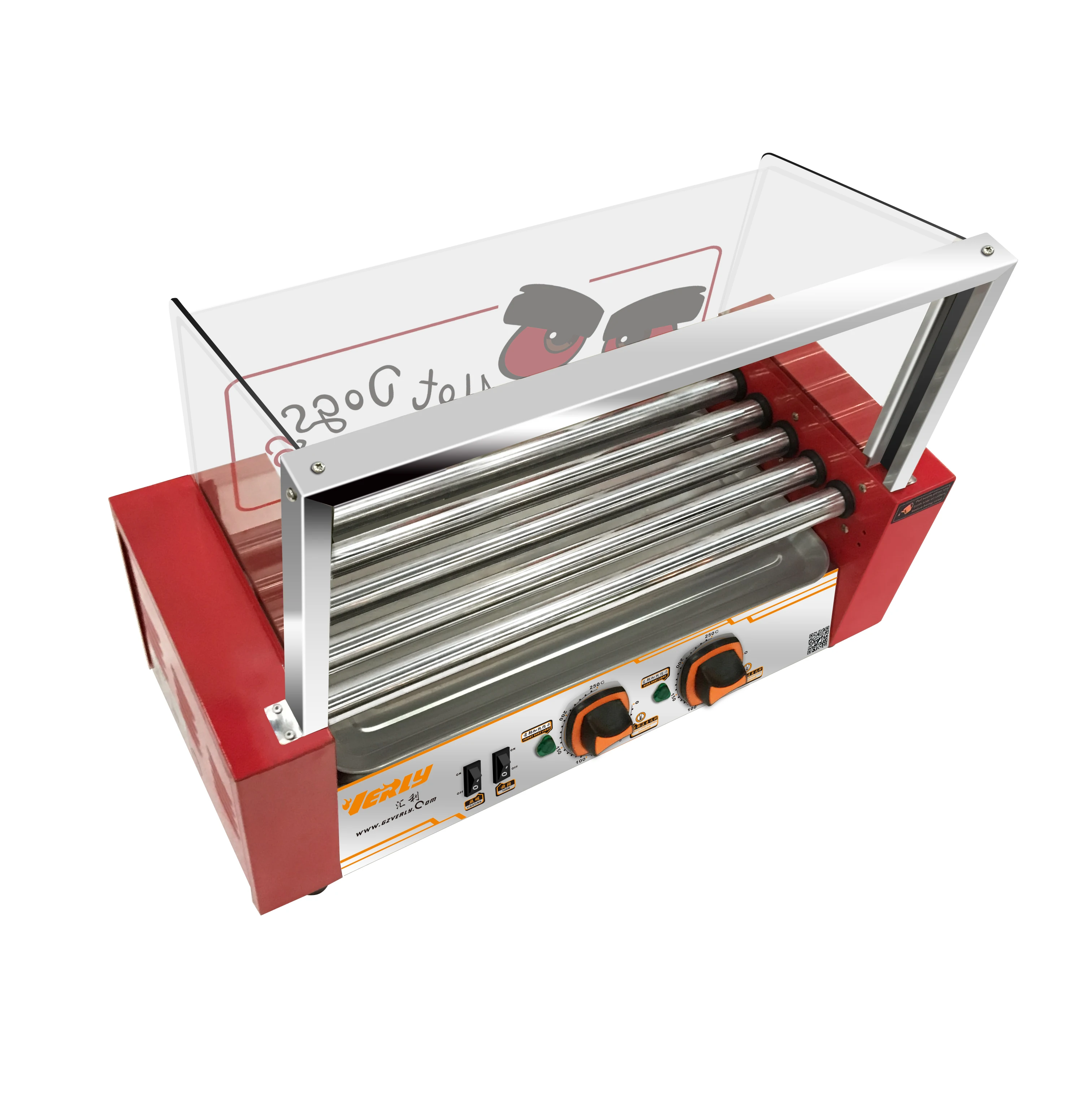 CE certificate 5 roller Hot dog Grill/sausage machine with glass cover WY-005