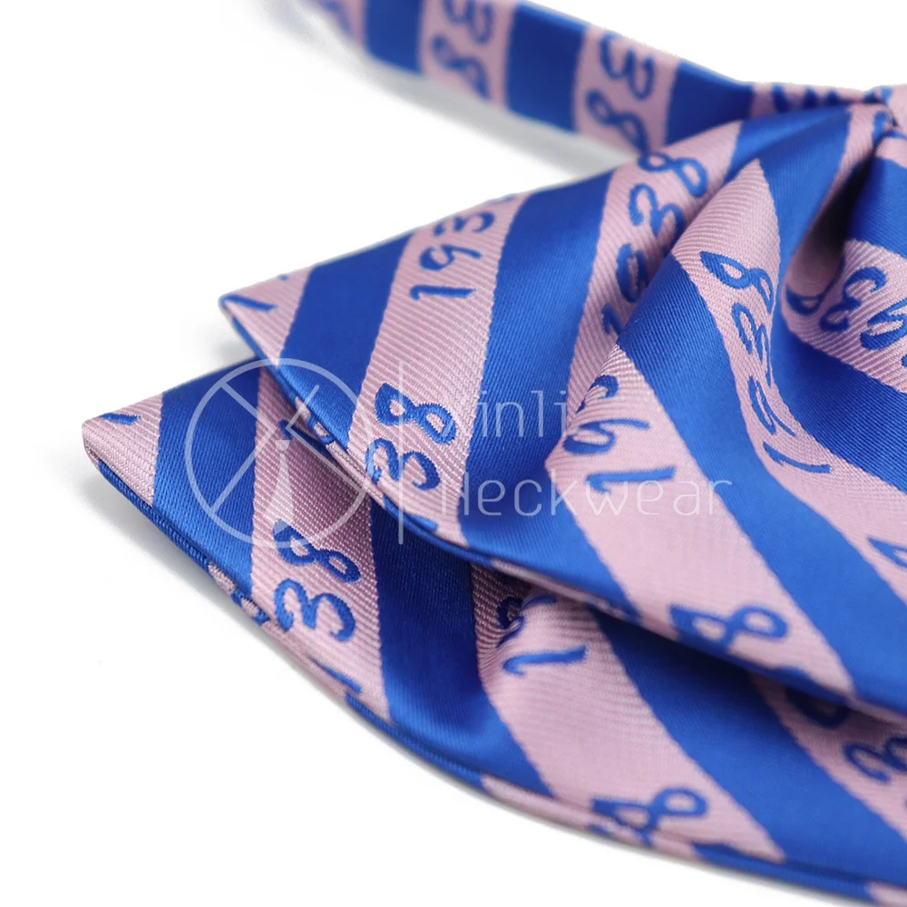 Fashion Hot Selling 1938 Sorority Blue Pink Striped Polyester Woven Jacquard Women Bow Tie Custom