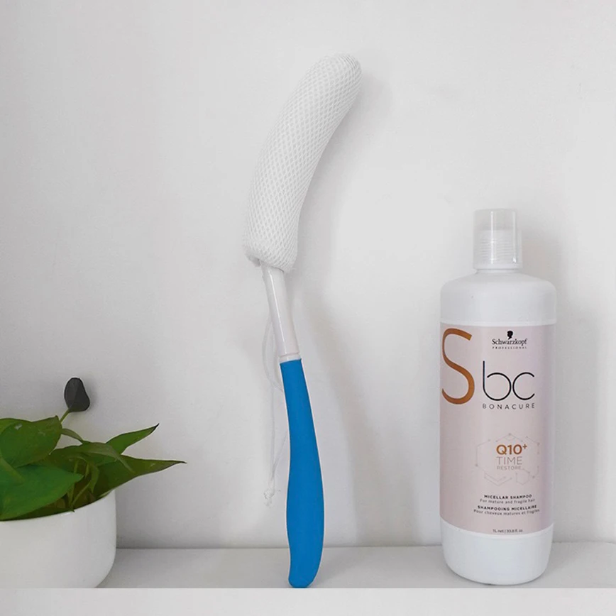 Bath Brush Long Handle Anti-Slip Curved Handle Bath Scrubber Soft Nylon Mesh Back Brush Bath Body Brush supplies