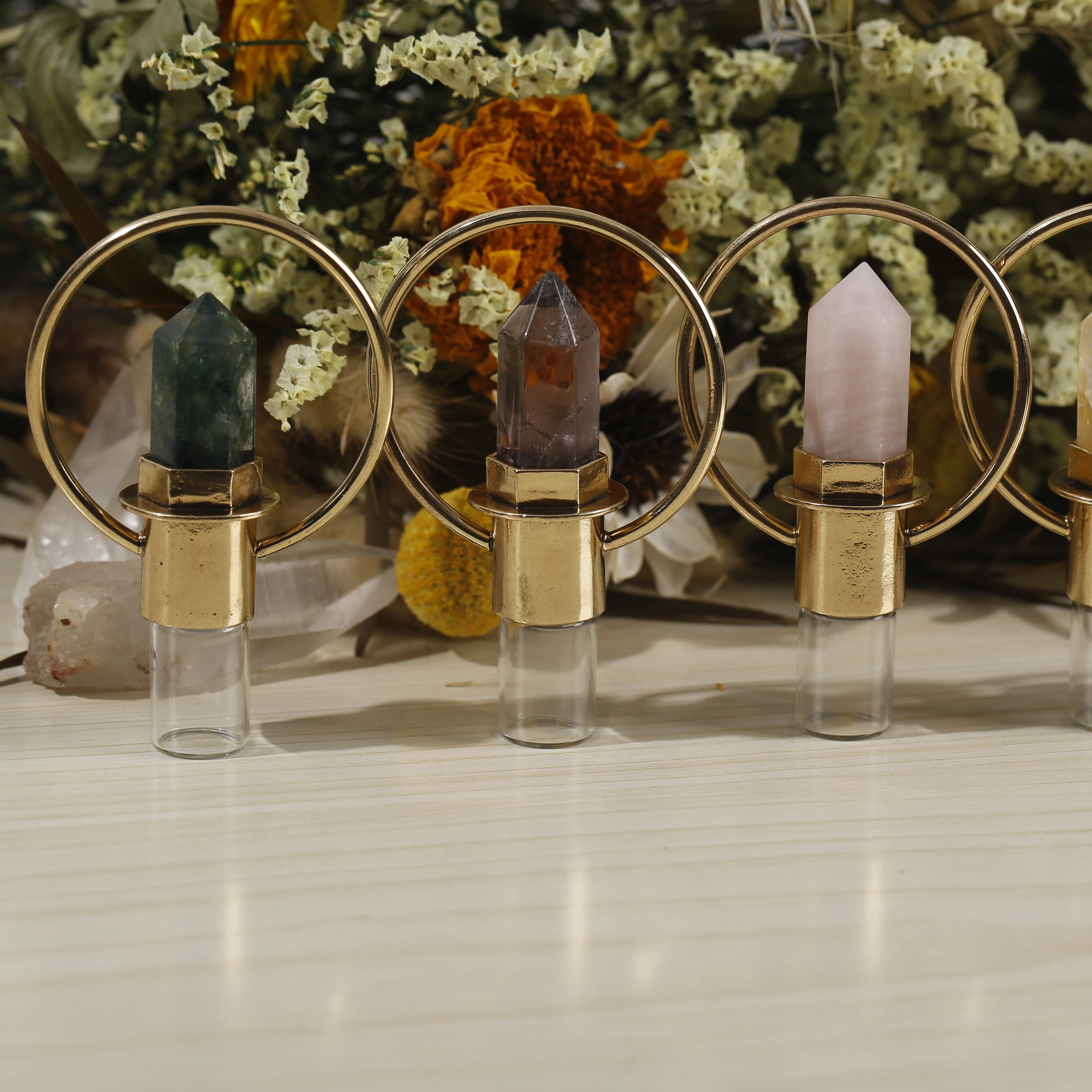 Retro Crystal Hexagonal Column Crystals Healing Natural Stone Jewelry Roller Ball Perfume Essential Oil Bottle Pendant Necklace