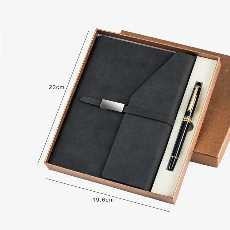 A5 tri fold gifts luxury leather cover corporate custom customizable hardcover diary notebook with pen holder