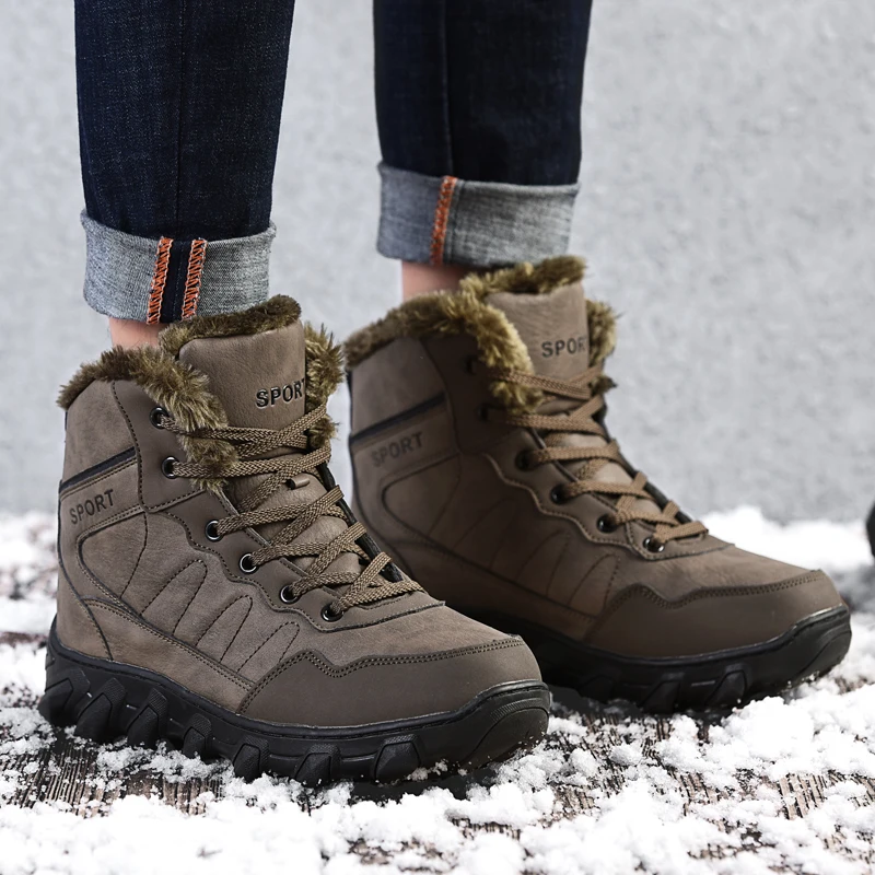 Winter Safety Men Shoes For Sale Cheap Price Winter Plush Rubber Solid Snow Boot Patent Leather We Accept OEM 1 Pair /box Ankle
