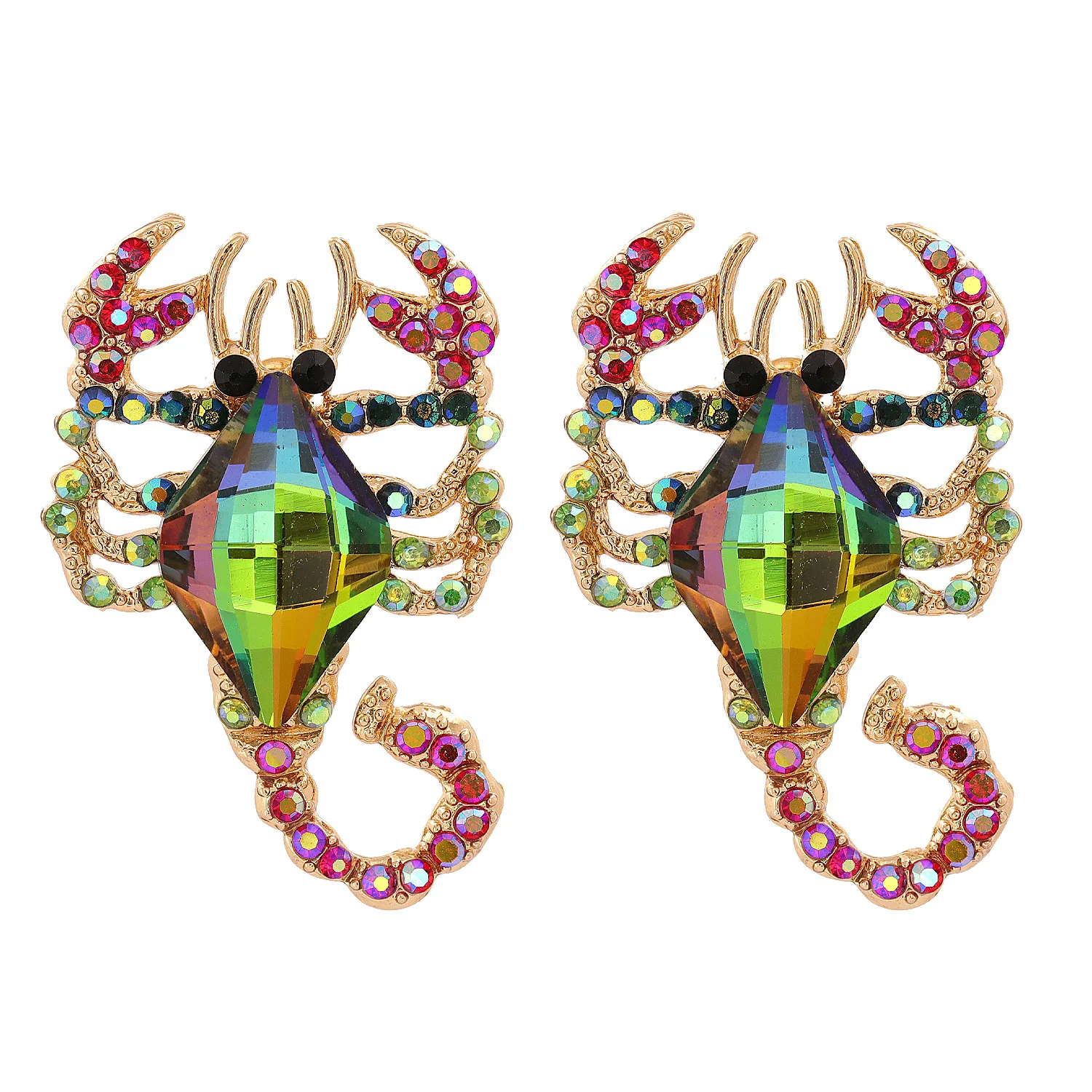 JJ54854 Personality Creative Delicate Big Drop Insect Scorpion Gold Color Rhinestones Ear Drop