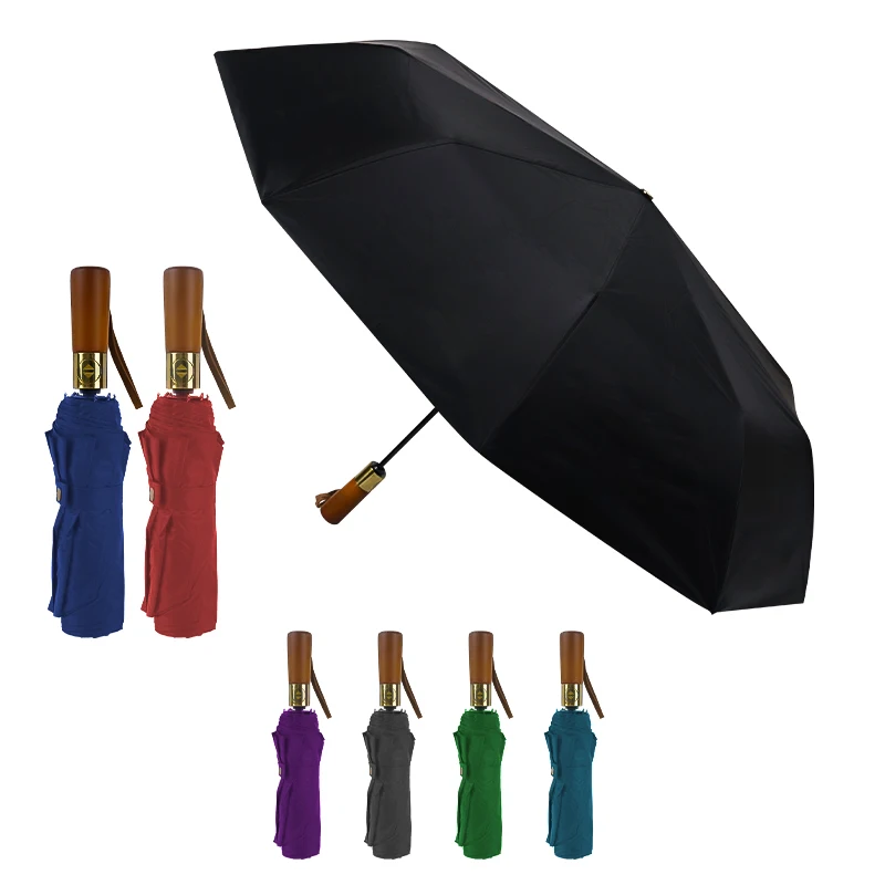 Good Quality Automatic Outdoor Automatic Umbrella Automatic Folded Wooden Handle Folded Umbrella For Adults