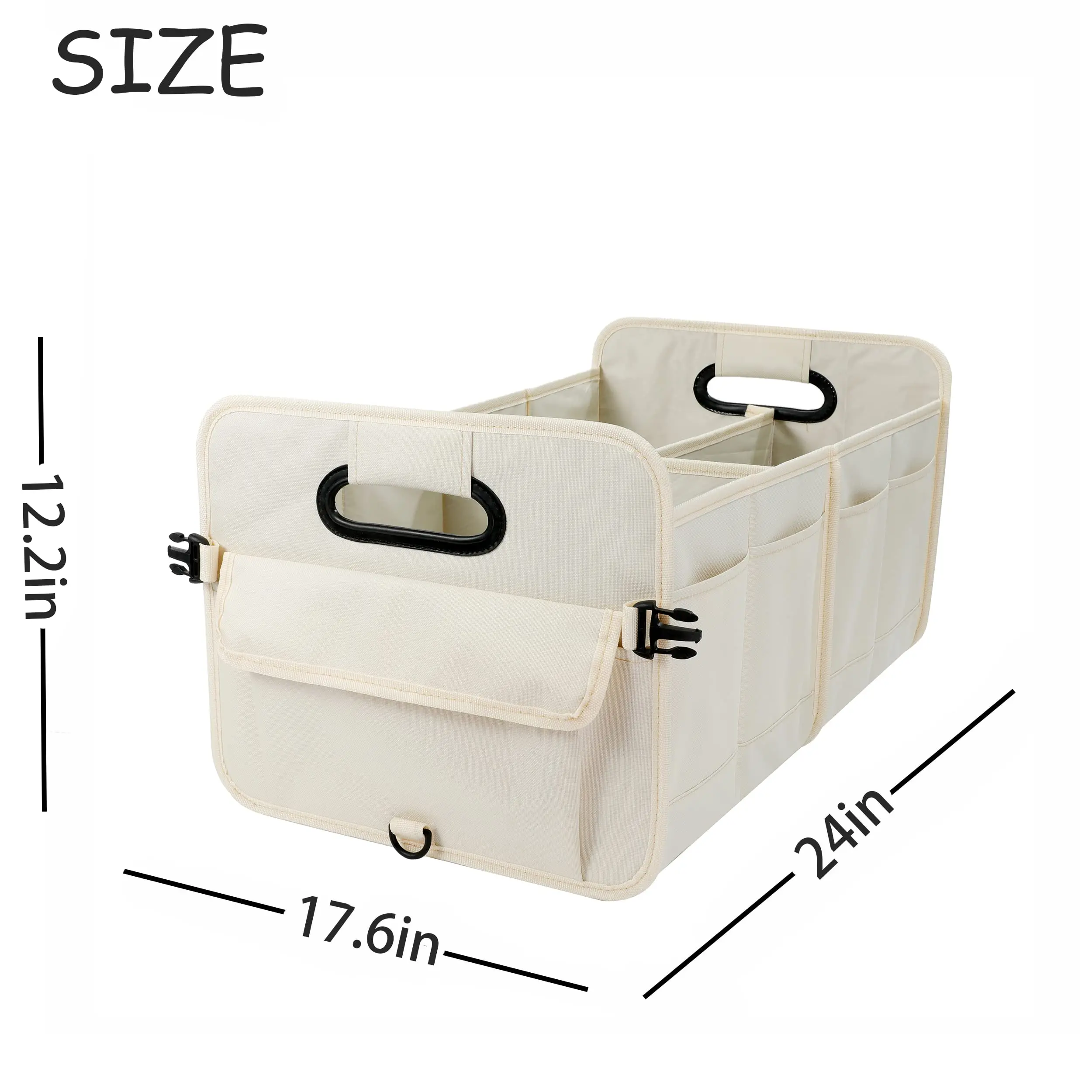 2024 QQgift Wholesale OEM Custom Beige Car Trunk Organizers For SUV Car Storage Collapsible Multi Compartment Adjustable Straps