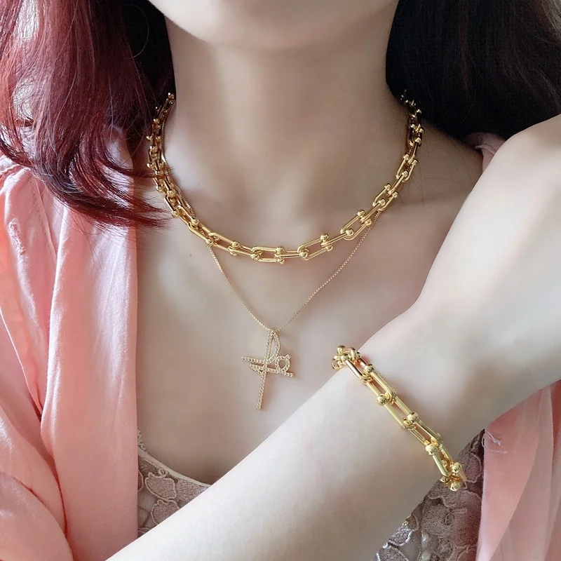 
Gold Plated Stainless Steel 18k gold chain lucky evils eyes jewelry necklace 