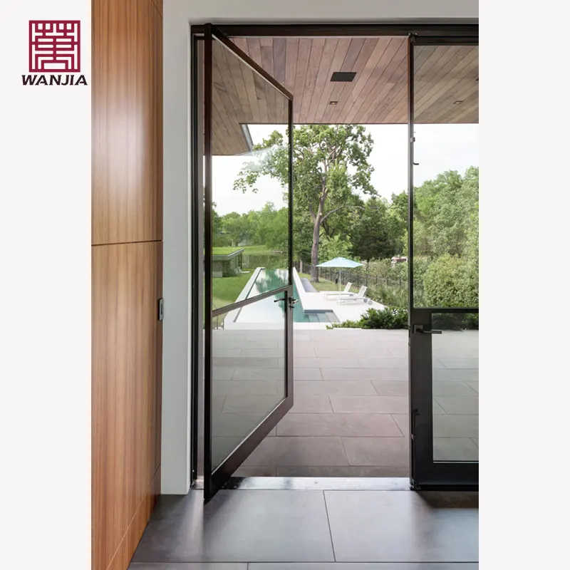 WANJIA Customized Aluminum Alloy Frame Pivot Door Luxury Design Entrance Glass Exterior Door
