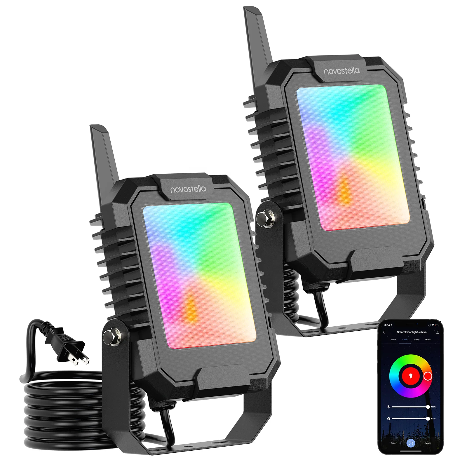 2 Pack 25W Waterproof BT Mesh Smart RGB LED Flood Lights App control CCT Adjustable Graphene Floodlight