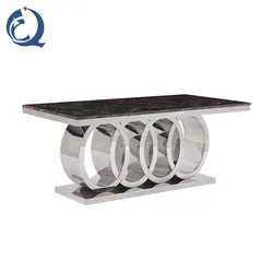 Wholesale foshan supplier furniture luxury modern big dianing table and 10 chairs set metal legs stainless steel dining table
