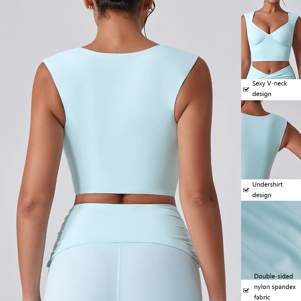 XW-YW516+KW403Wholesale hot sale chest pad tops pleated cross design bell bottom pants casual sports yoga gym women Sets