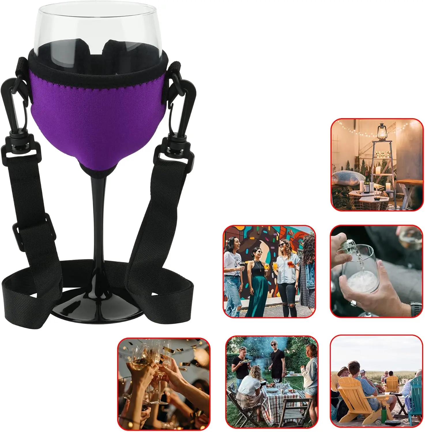 Custom Neoprene Waterproof Wine glass insulated glass drink holder wine cup cover Holder with lanyard