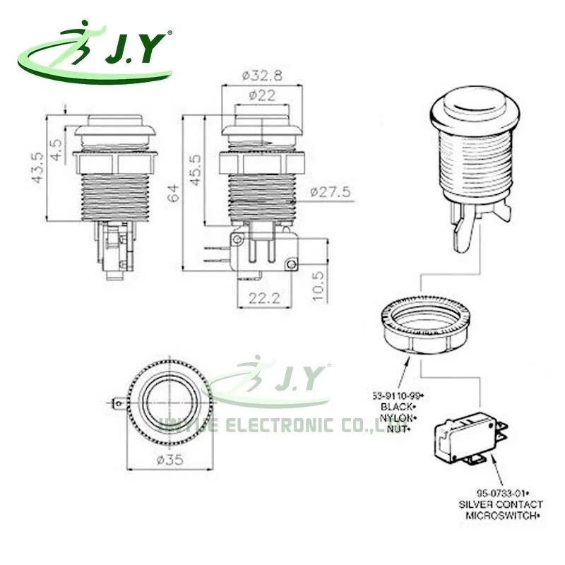 28mm American Style Arcade Push Button for game machines 12V Switch Button