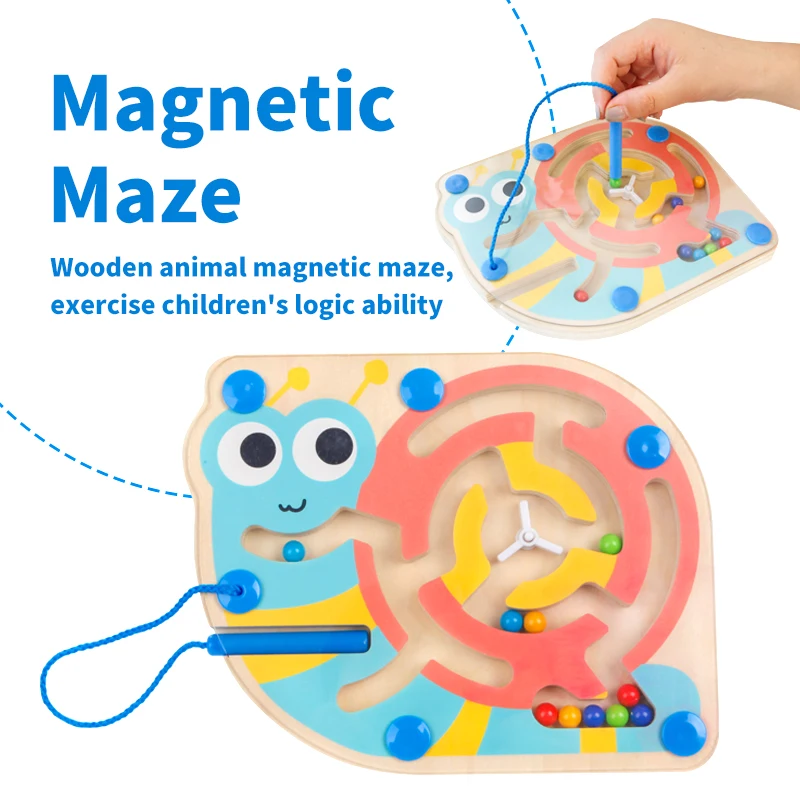 Baby Magnetic Maze Toy Kids Wooden Montessori Game Kids Early Educational Interactive Educational Wooden Toy For Children