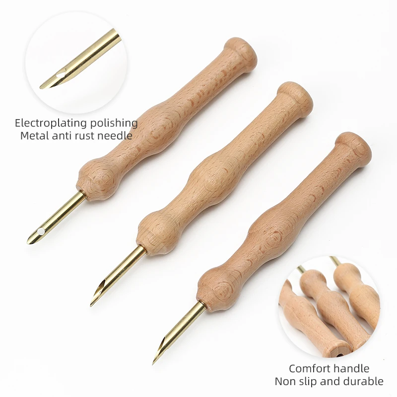 Wood Handle Sewing Weaving Felting Needle Craft Durable Knitting Embroidery Punch Needle Pen For Diy Tool Accessories
