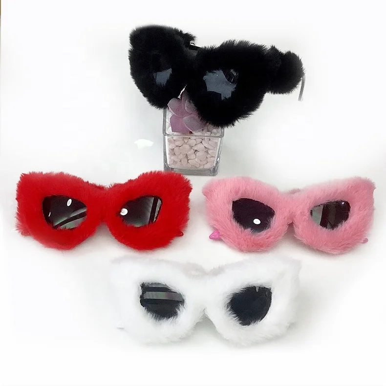 Fashion Soft Fur Velvet Womens Sunglasses Oversized Cat Eye Customized Shades Sun Glasses Trendy Ladies Winter Sunglasses