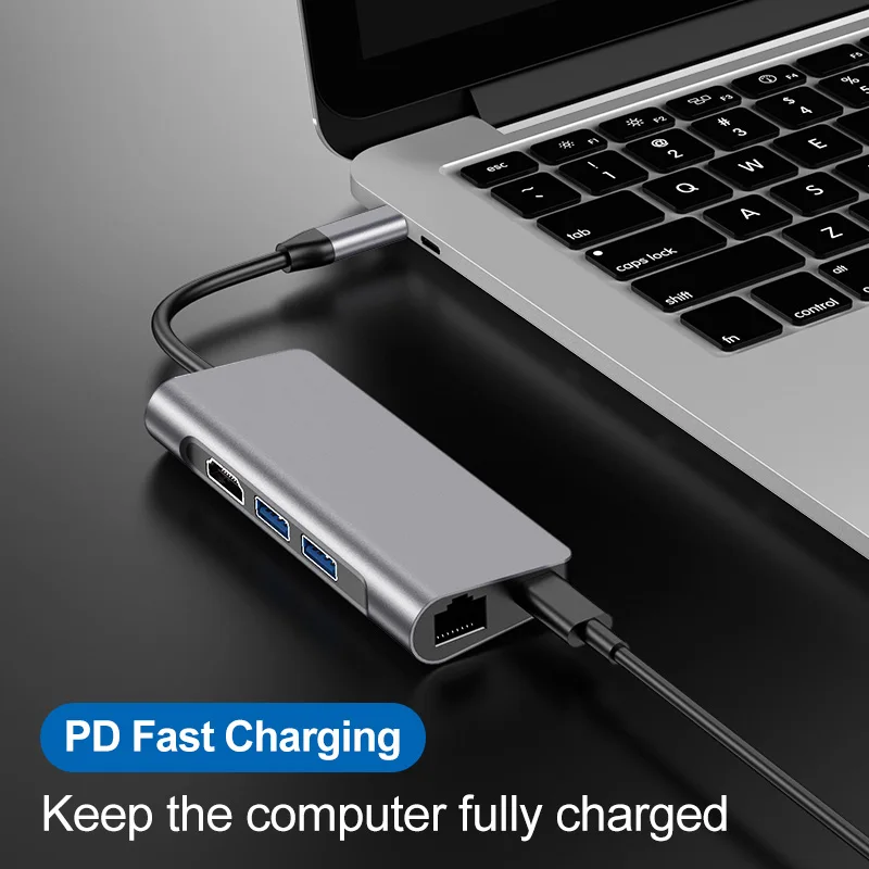 USB C концентратор 7 в 1 с 2 * 3 0 HDMI 4K Gigabit RJ45 PD зарядка SD/TF кард-ридер