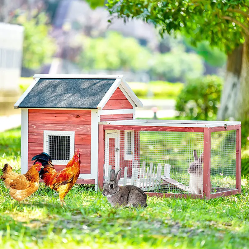 Custom Waterproof Wooden Rabbit Hutch Indoor Outdoor Chicken Coop Hen House Poultry Pet Cage with run