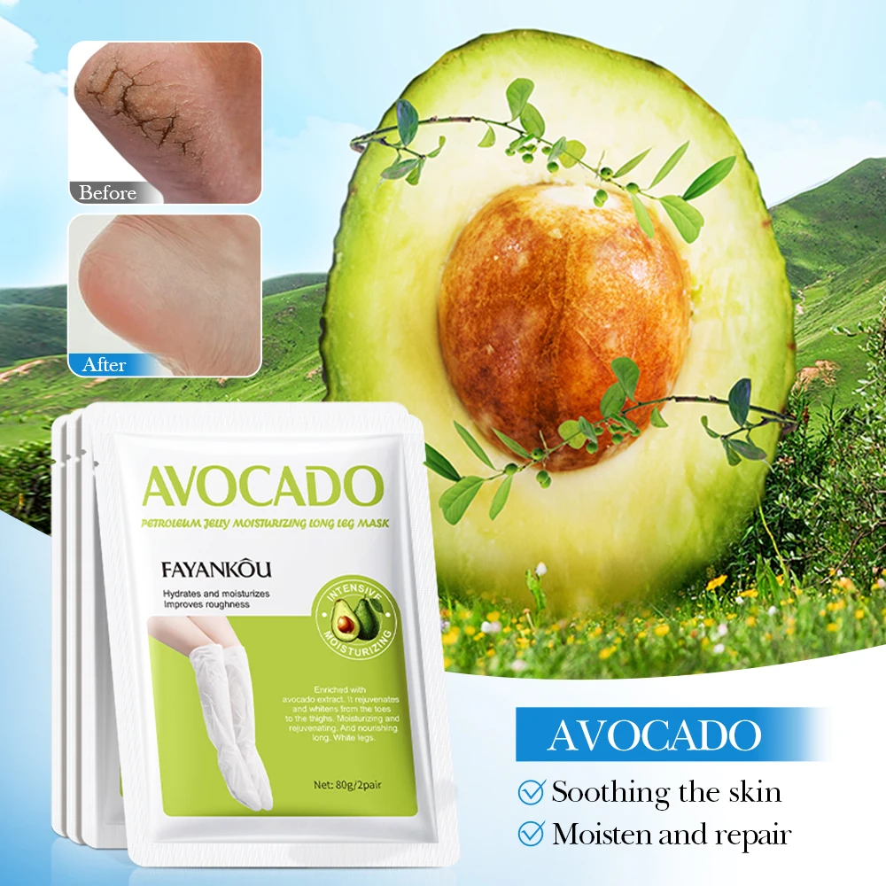 OEM FAYANKOU vegan avocado petroleum jelly moisturizing long leg mask skin care feet dead skin removal