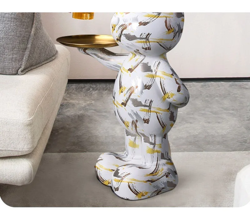New arrival indoor resin statue cartoon graffiti violent bear figure with tray statue handicraft sculpture