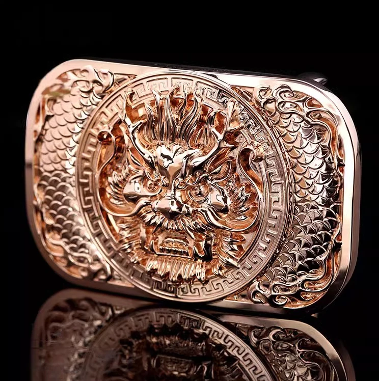 925 Silver Gold Plated Customized Solid Brass Dragon Head Belt Buckle 3D Embossed Design Vintage Alloy Animal Belt Buckle Men