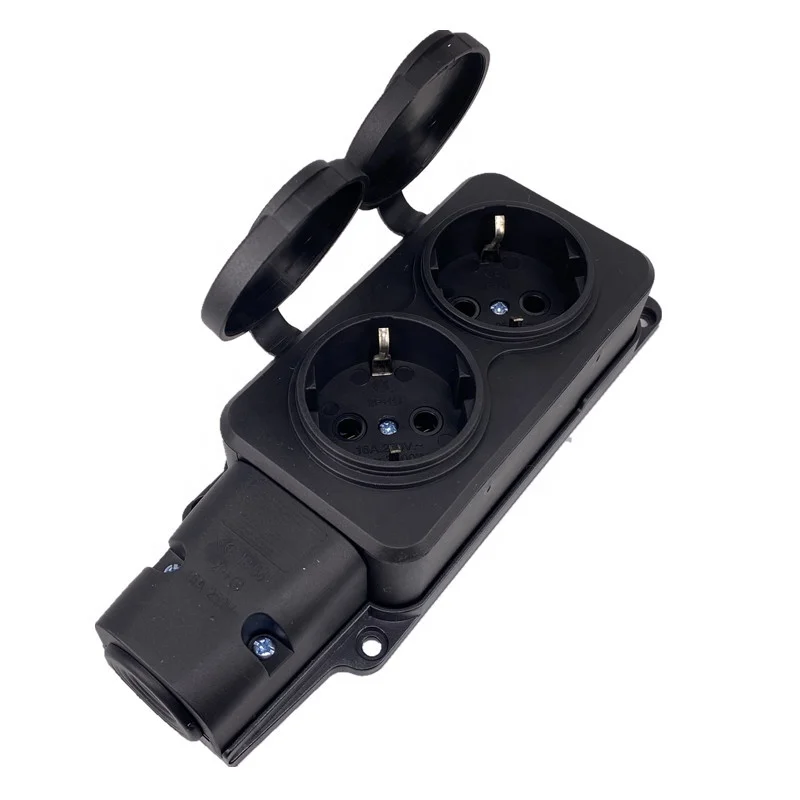New IP54 16A 3500W EU 2 Gang Schuko f Type Outdoors Waterproof cover power socket Germany Russia Wireless Extension Power Strip