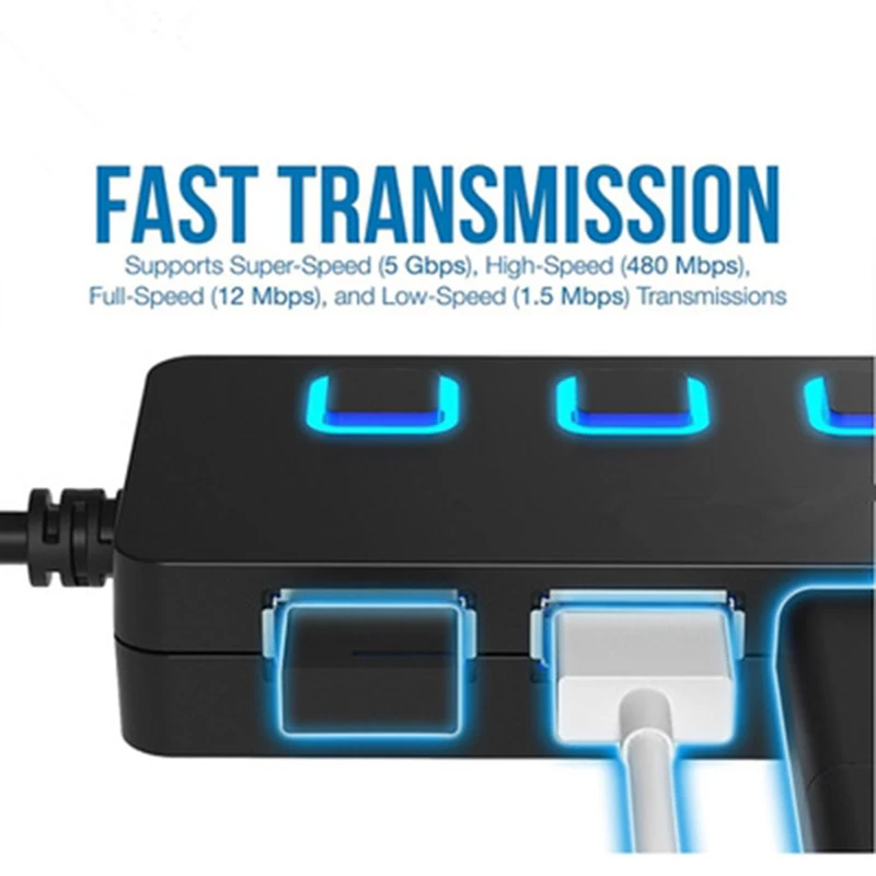 4-Port USB 2.0 3.0 4 in 1 Data Hub with Individual LED lit Power Switches for Mac & PC mobile charger cabinet & laptop computer