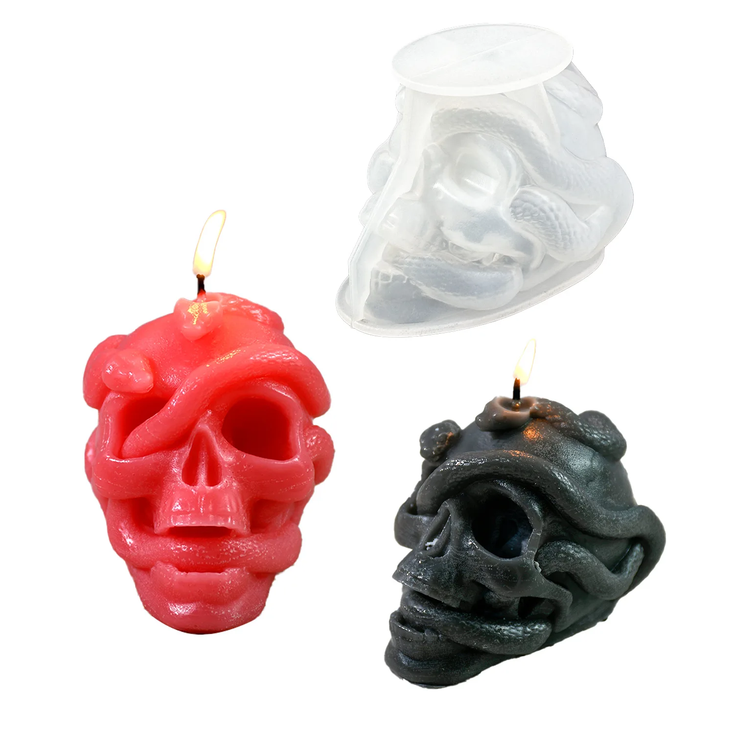 diy drop glue mold Halloween double snake skull silicone mold plaster candle ornaments mold