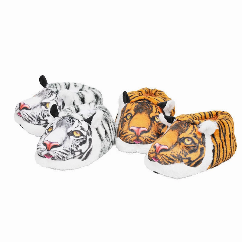 White Tiger Slides Slippers Warm Shoes Peluches Stuffed Toy Animals Simulated Tiger Slippers Plushies Home Slippers