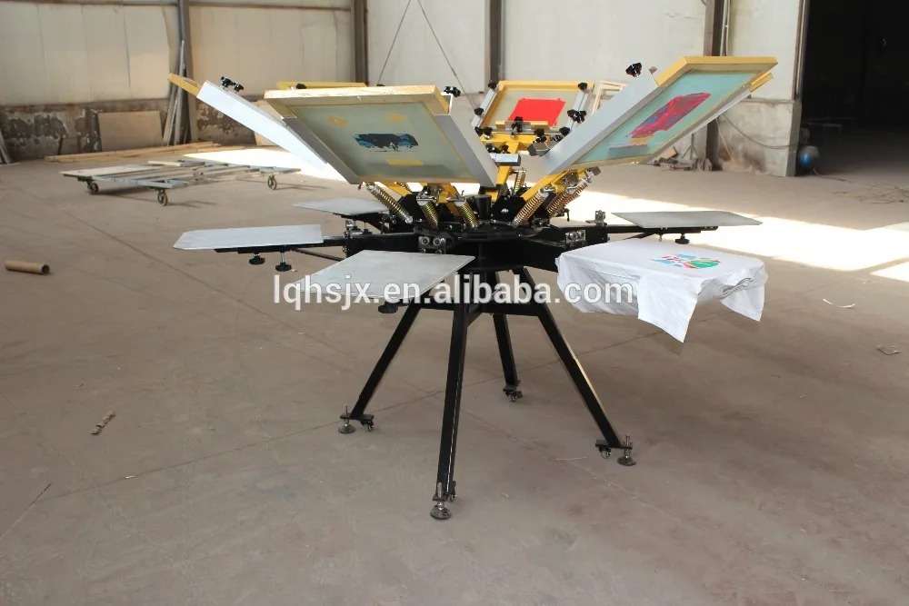 Full sets of 8 color 8 station t-shirt carousel silk screen printer with infrared flash dryer